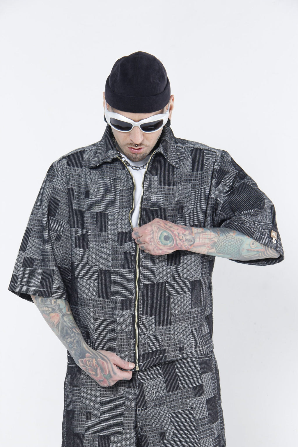 Camisa Jackard Gris Geometrico
