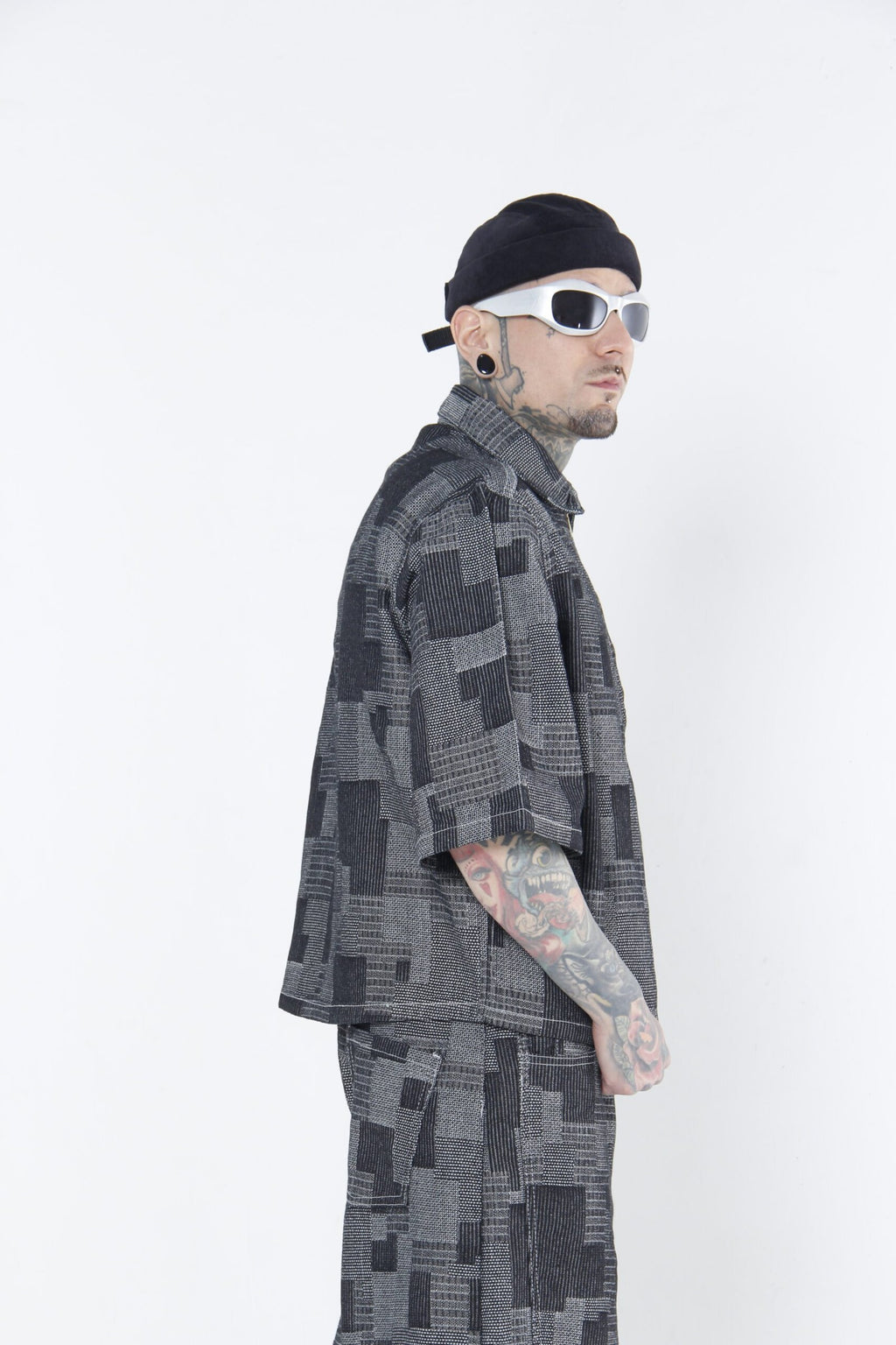 Camisa Jackard Gris Geometrico