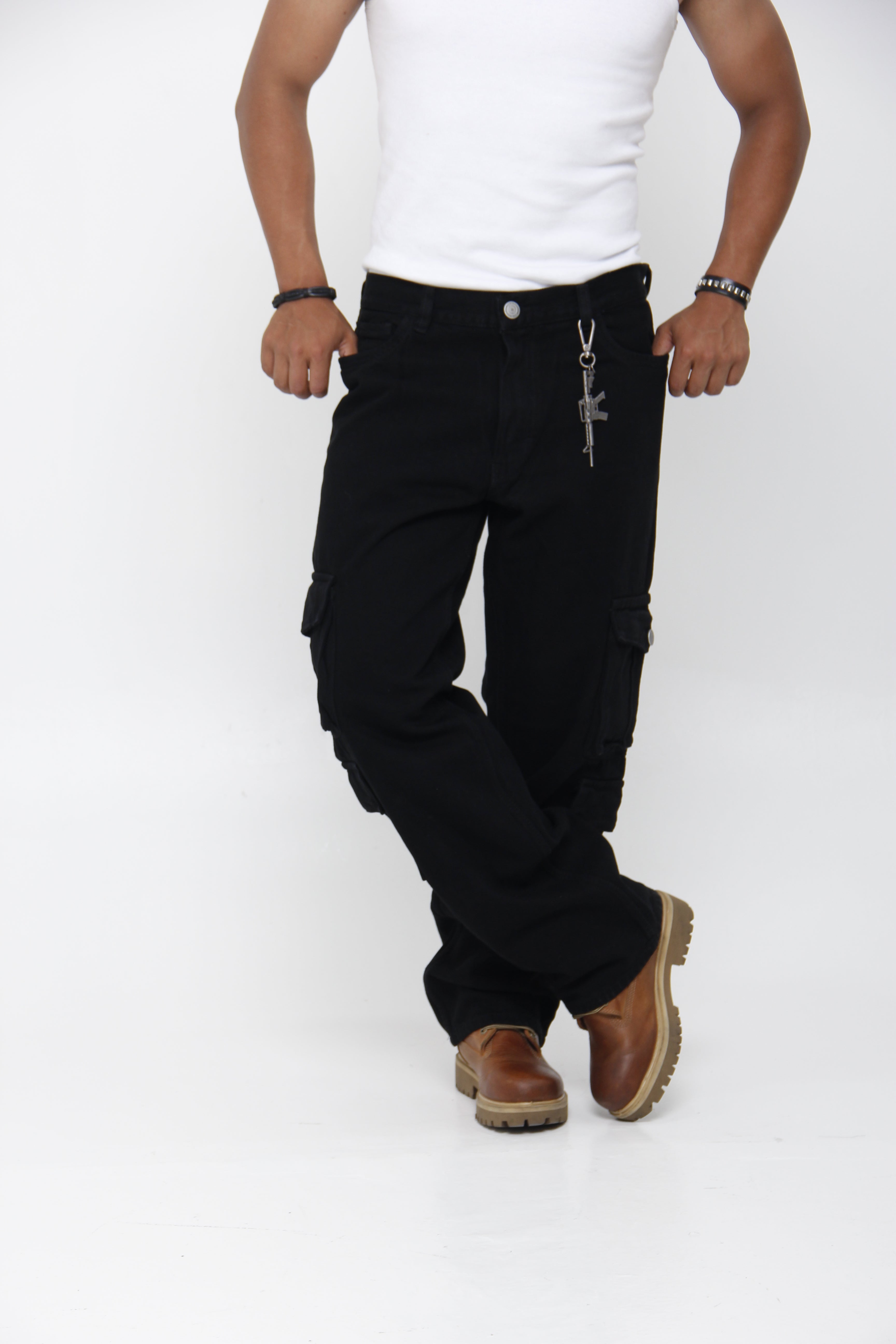 Jean Cargo para Hombre - Estilo Utilitario Acid Wash