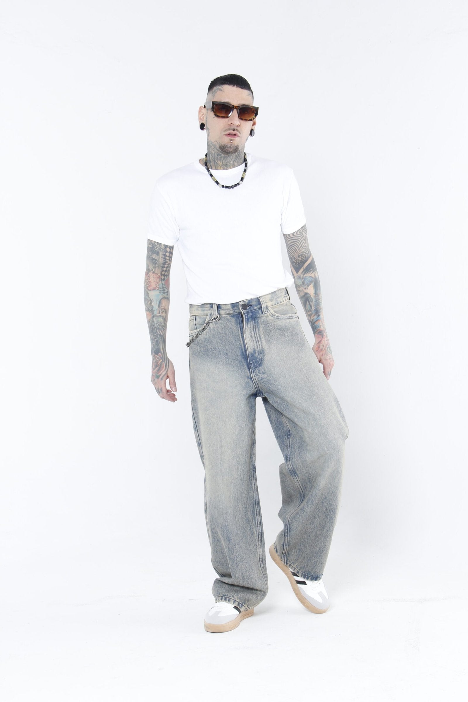 Jeans Super Baggy Beige frost y Verde Matizado - Denim Hombre