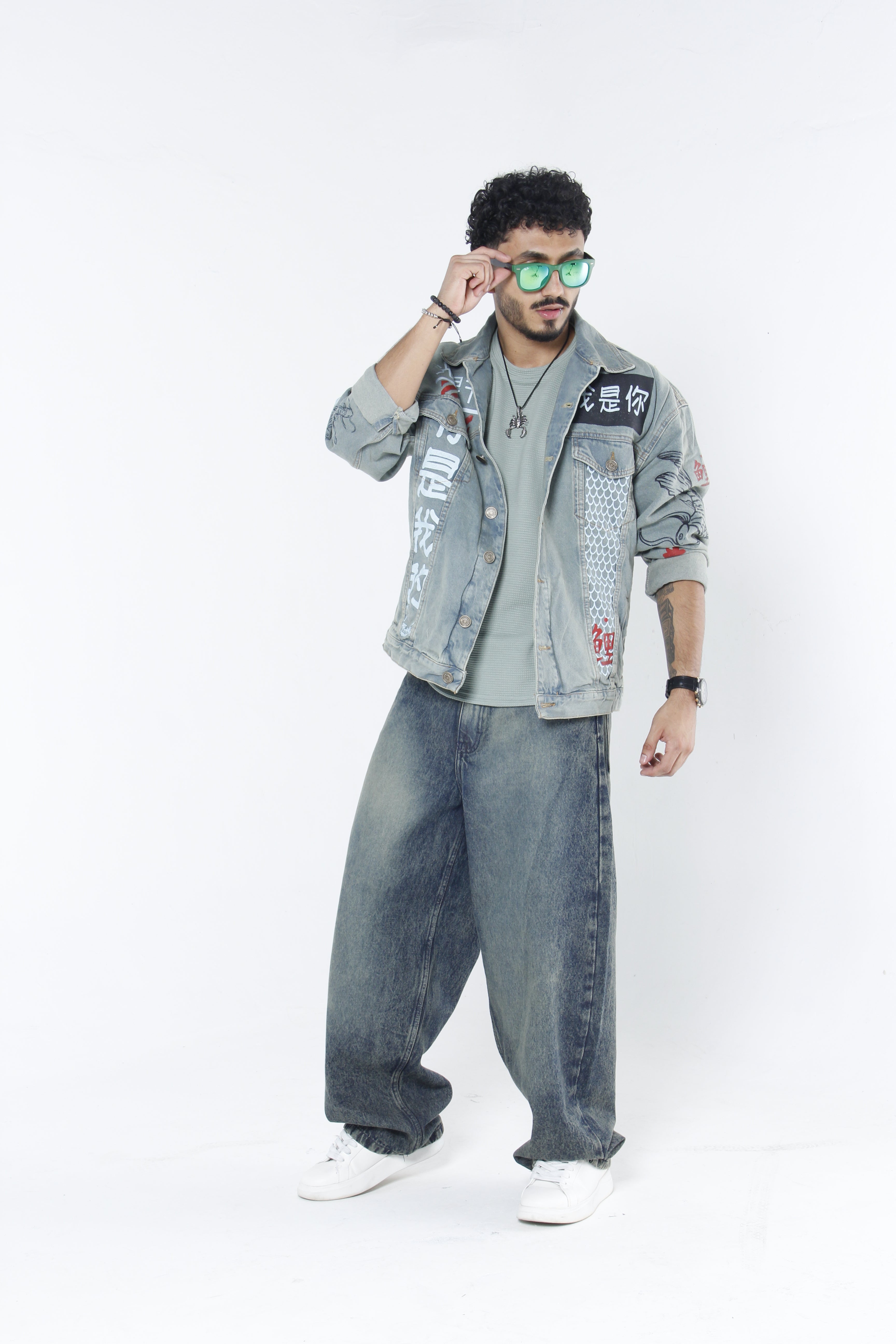 Jeans Super Baggy Beige frost y Verde Matizado - Denim Hombre
