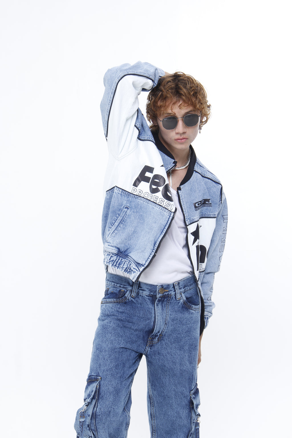 Chaqueta Bomber Denim Tipo Racing para Hombre
