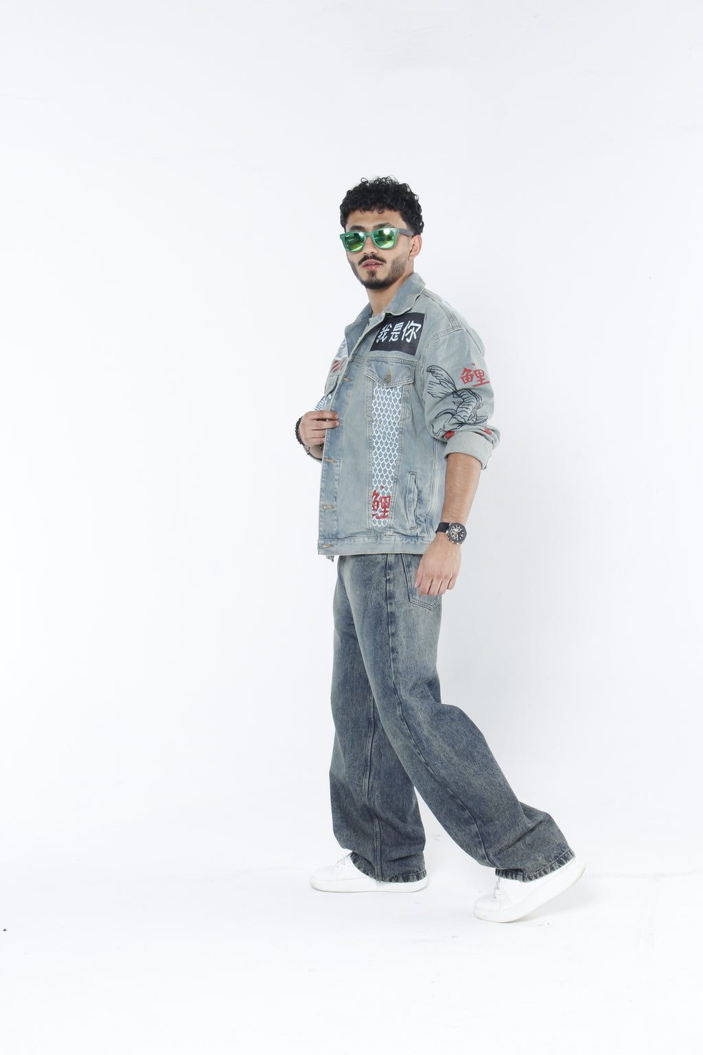 Jeans Super Baggy Beige frost y Verde Matizado - Denim Hombre