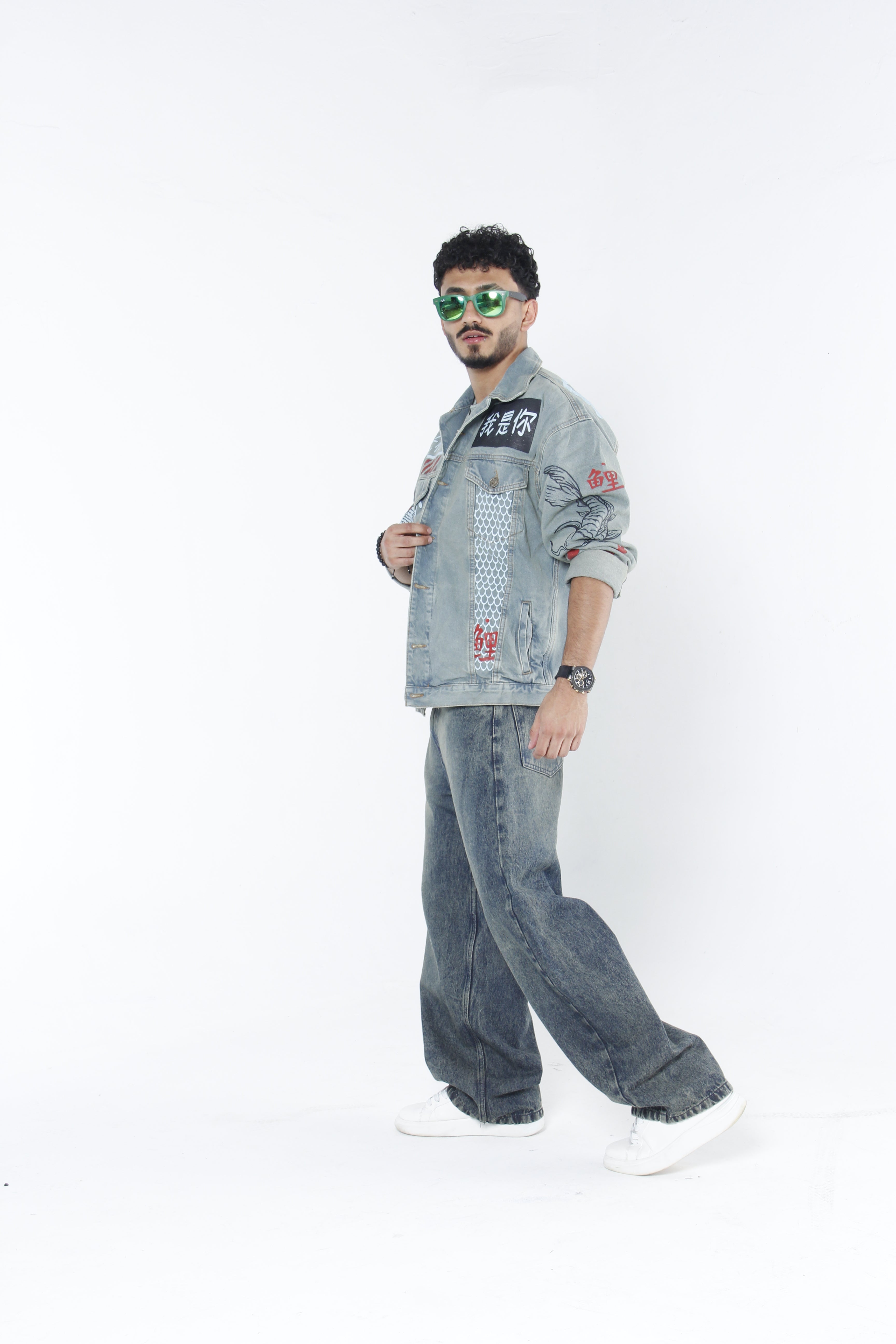 Jeans Super Baggy Beige frost y Verde Matizado - Denim Hombre