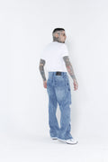 Jeans de Mezclilla Azul Deslavado con Roturas Frontales – Straight Fit Streetwear