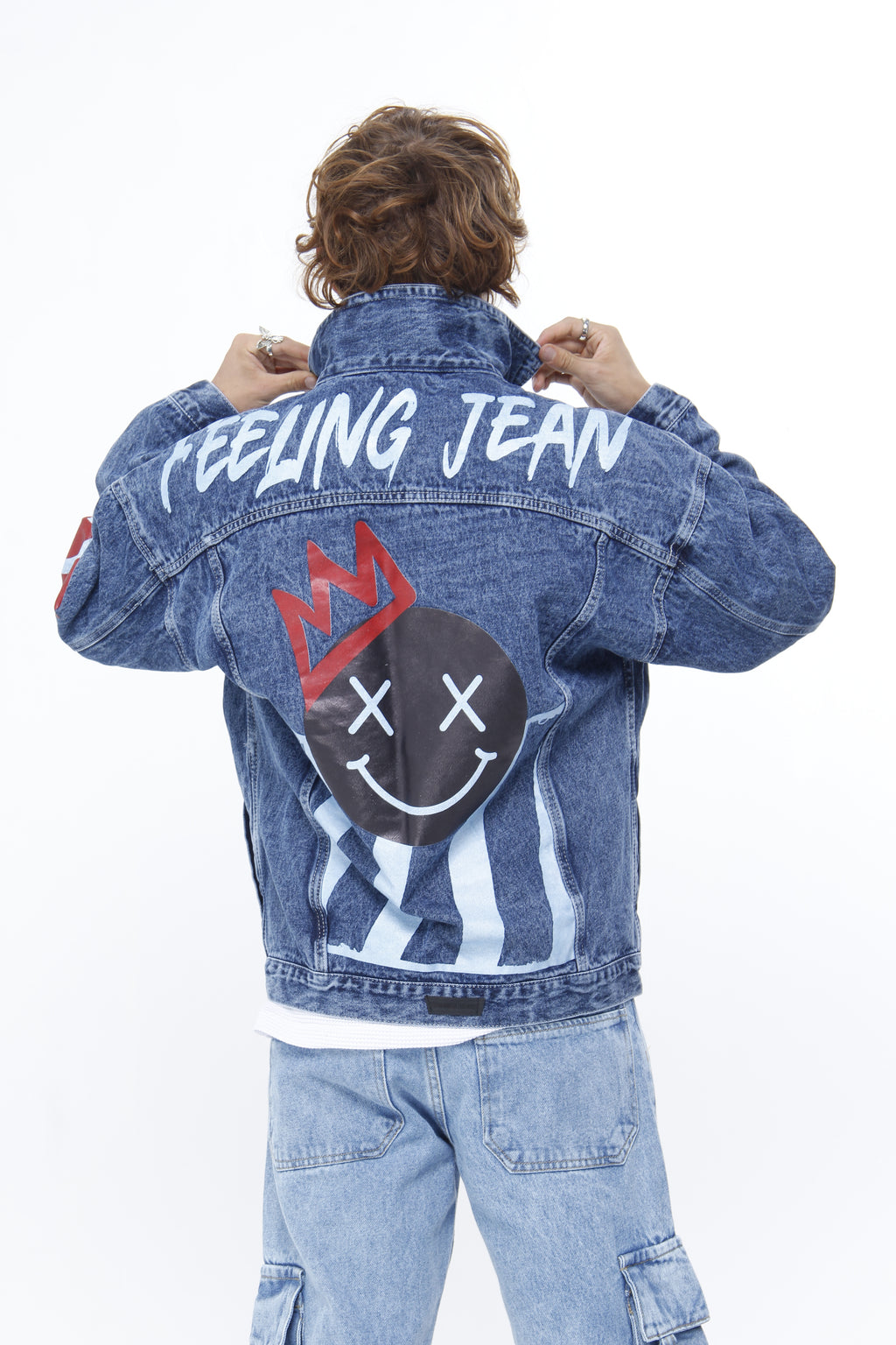 Chaqueta Denim Oversize con Gráfico Smiley y Corona