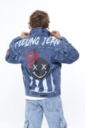 Chaqueta Denim Oversize con Gráfico Smiley y Corona