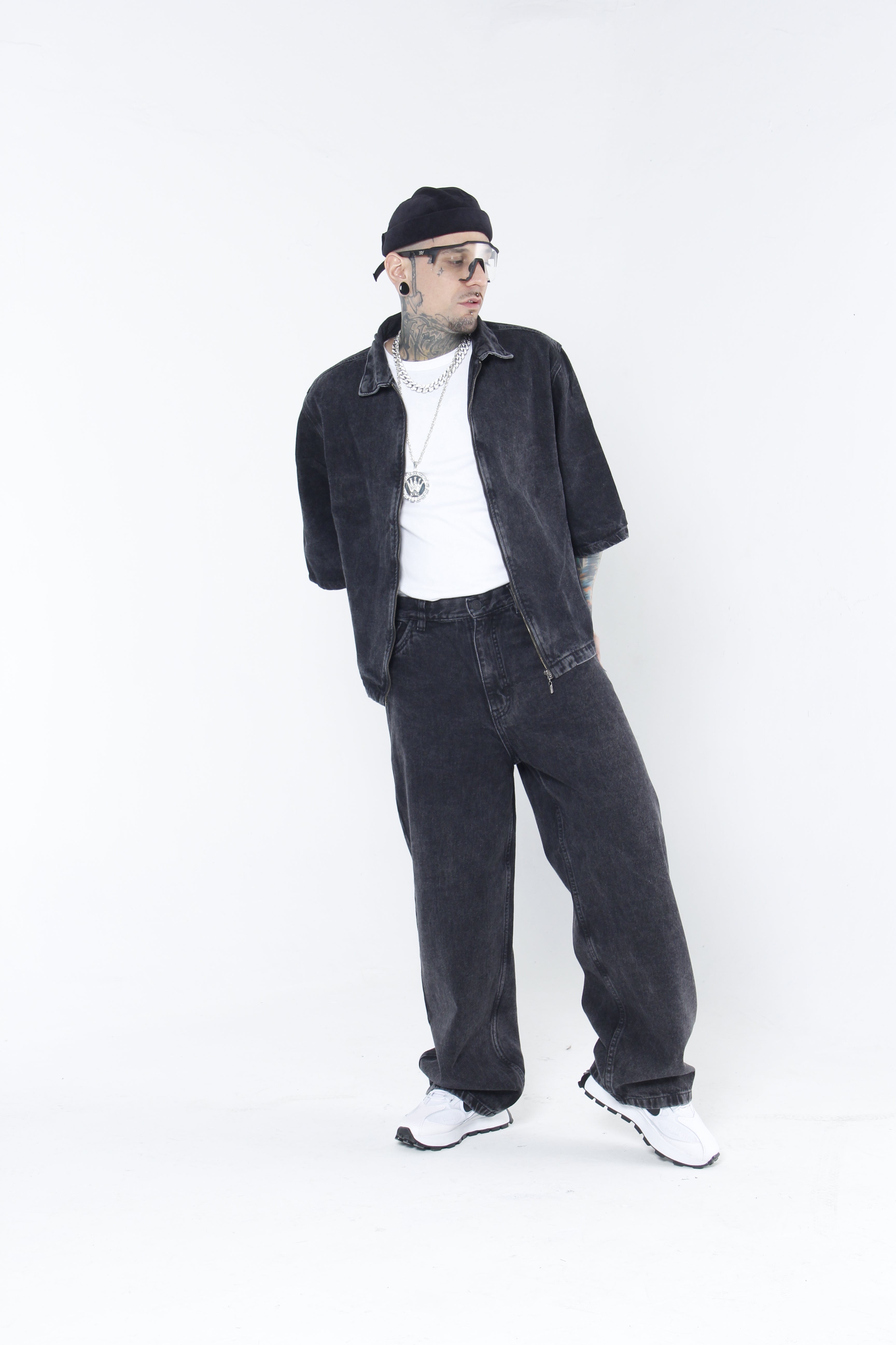 Camisa Denim Zip-Up Gris Oscuro - Boxy Fit