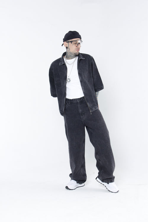 Camisa Denim Zip-Up Gris Oscuro - Boxy Fit