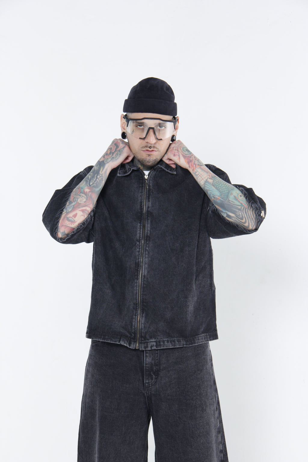 Camisa Denim Zip-Up Gris Oscuro - Boxy Fit