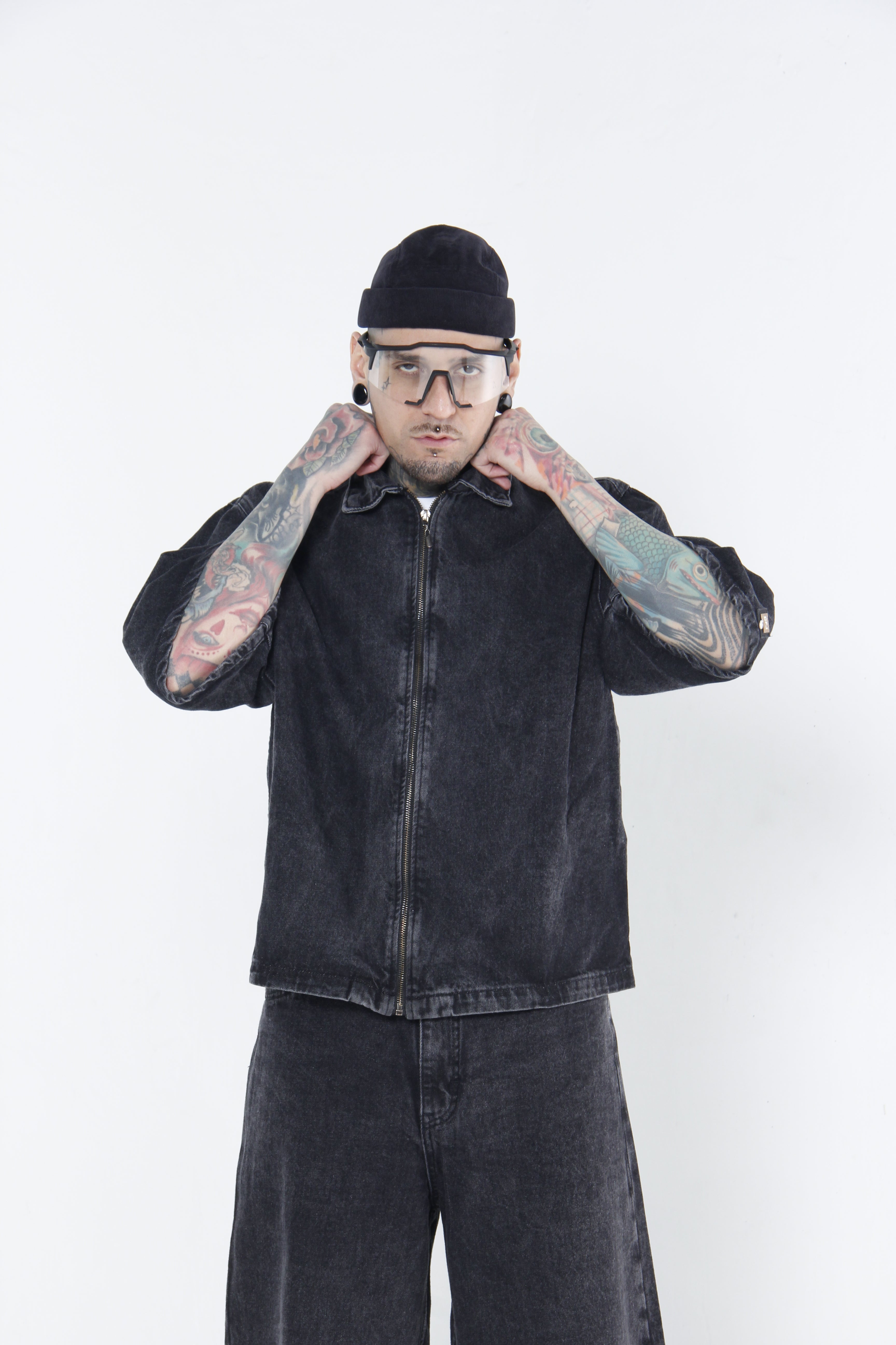 Camisa Denim Zip-Up Gris Oscuro - Boxy Fit