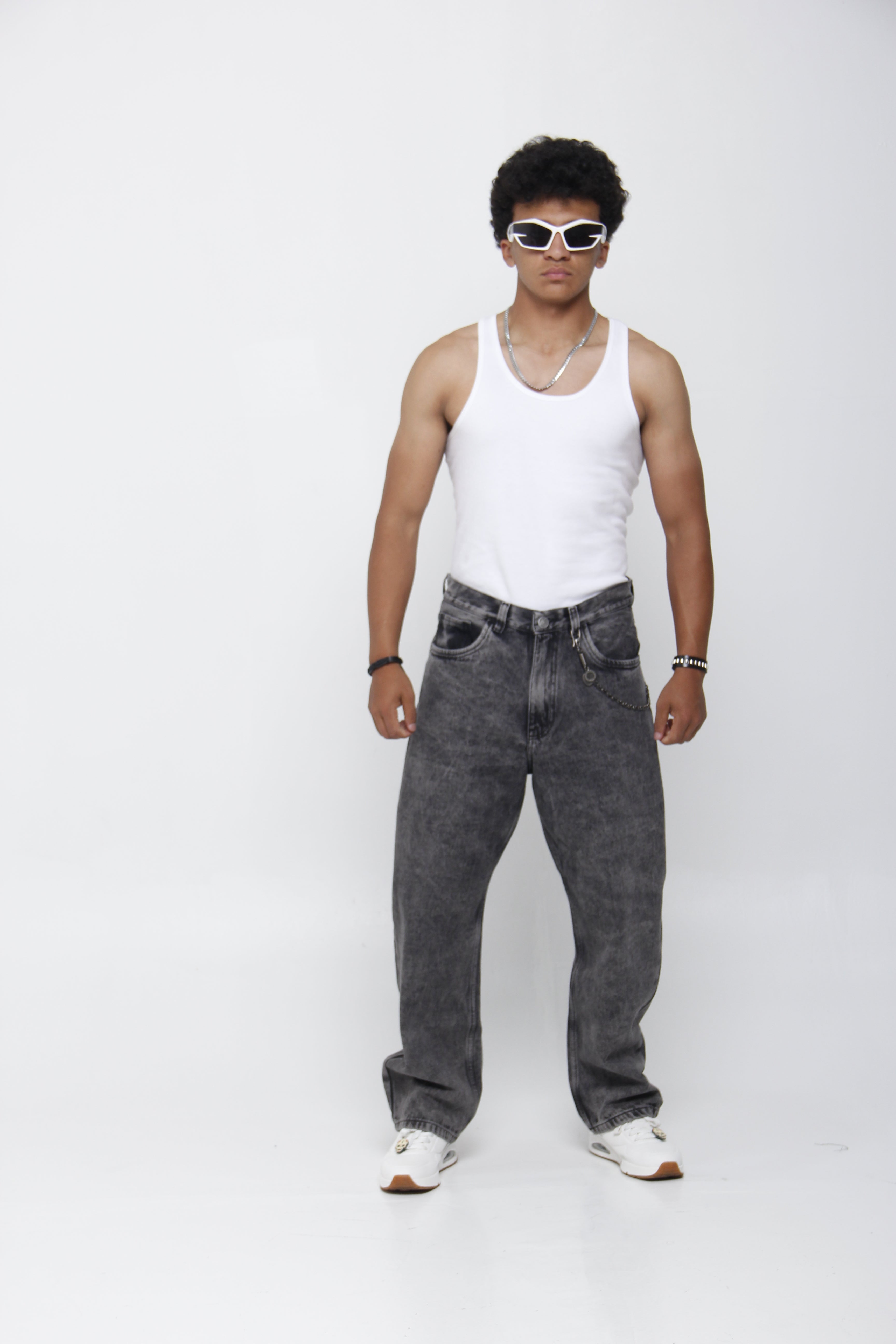 Jean Baggy Gris Acid Wash para Hombre - Corte Relaxed Fit Recto