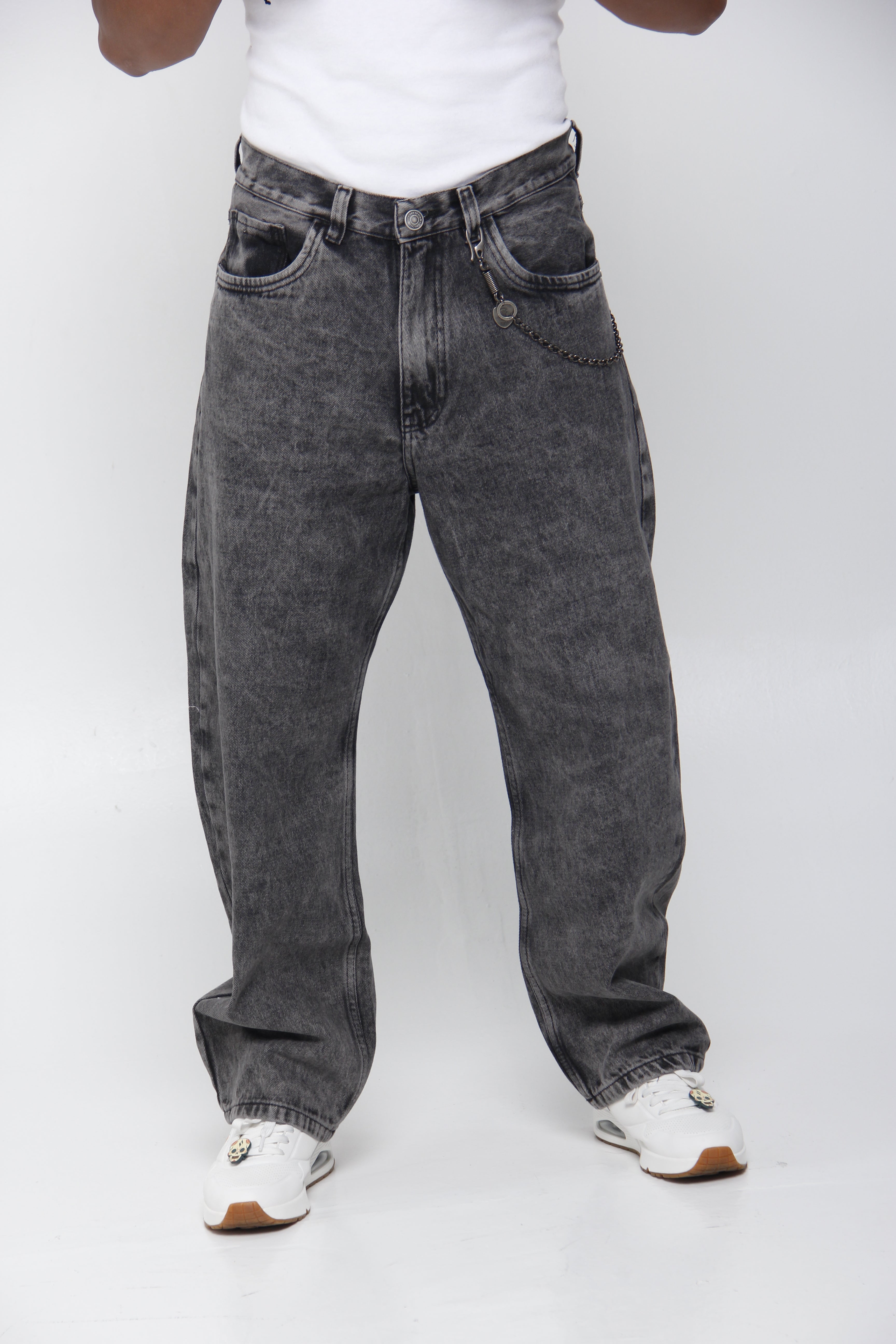 Jean Baggy Gris Acid Wash para Hombre - Corte Relaxed Fit Recto