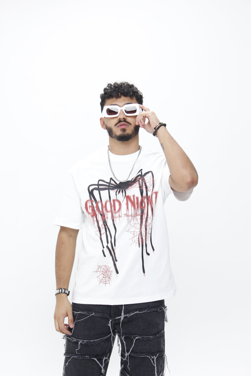 Camiseta Blanca "Good Night Spider" –