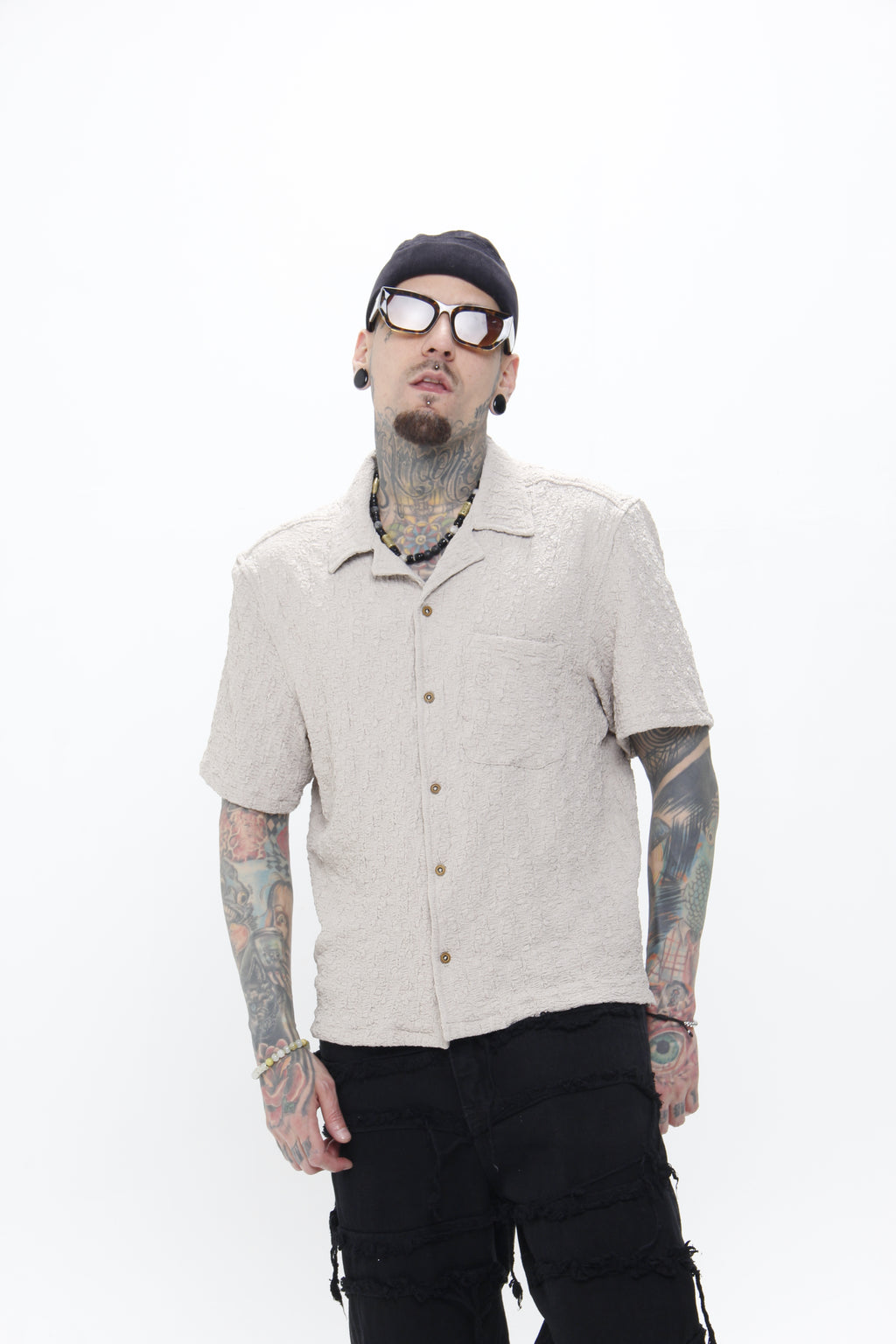 Camisa Resort Beige "Sand Texture" – Estilo playero boxy fit