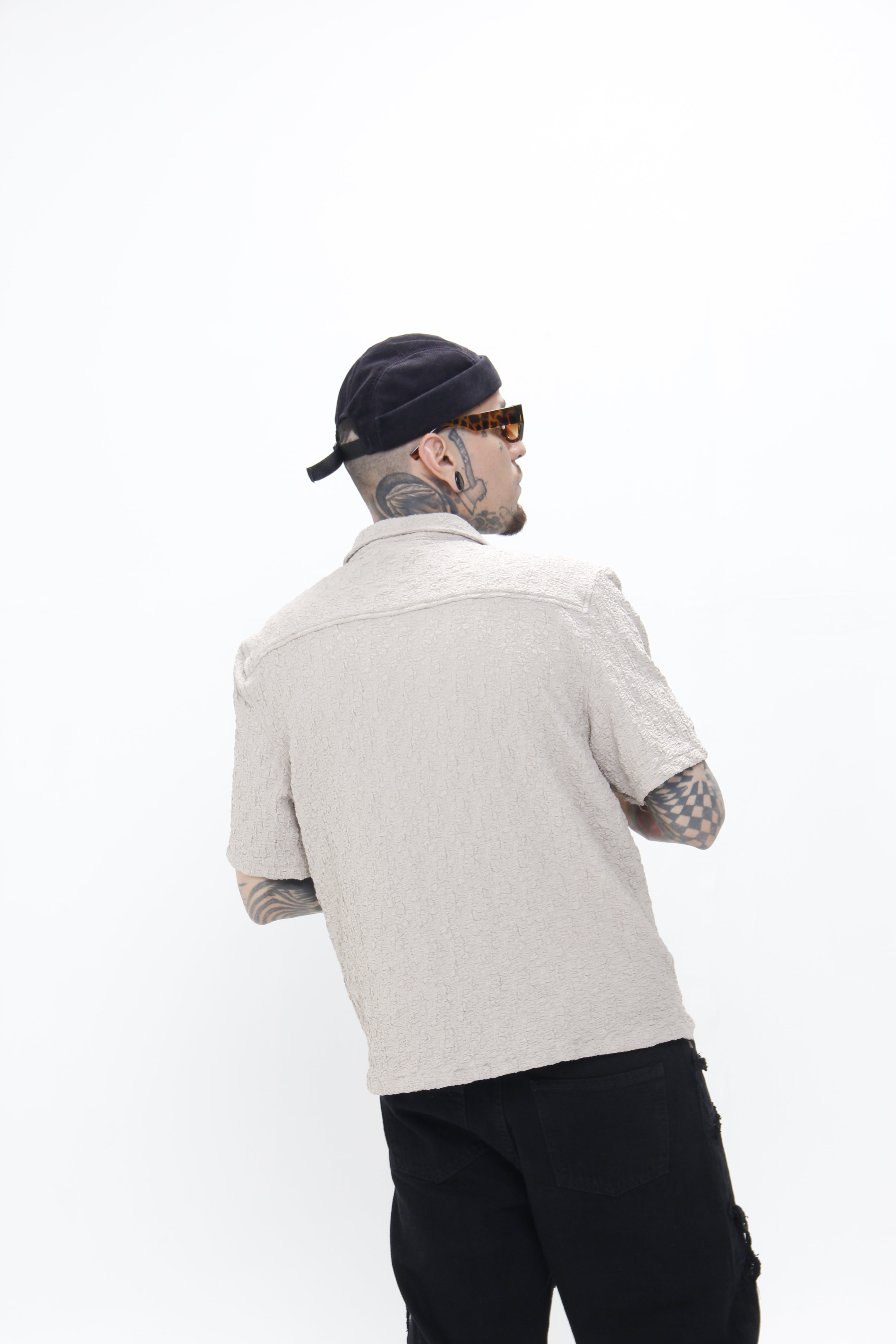 Camisa Resort Beige "Sand Texture" – Estilo playero boxy fit