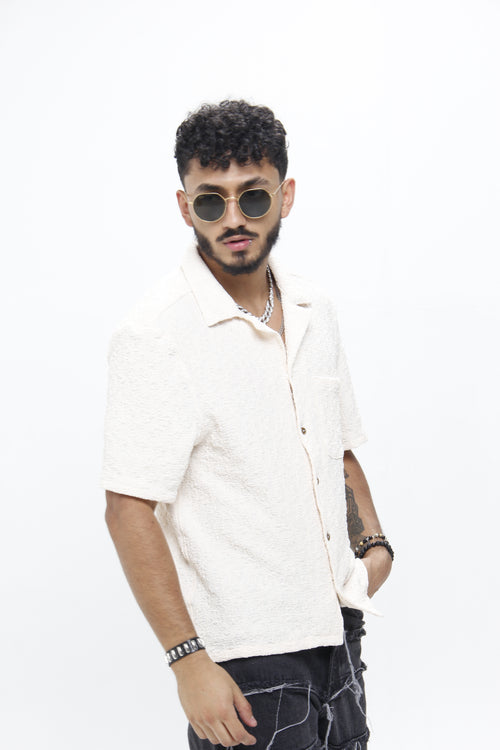 Camisa Resort Beige "Sand Texture" – Estilo playero boxy fit