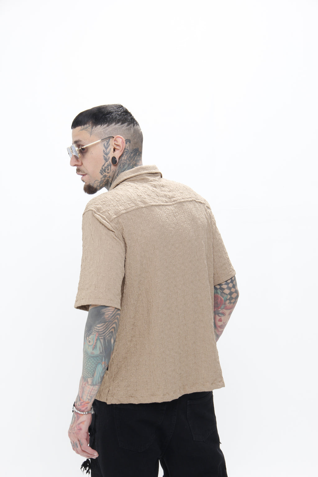 Camisa Resort Beige "Sand Texture" – Estilo playero boxy fit