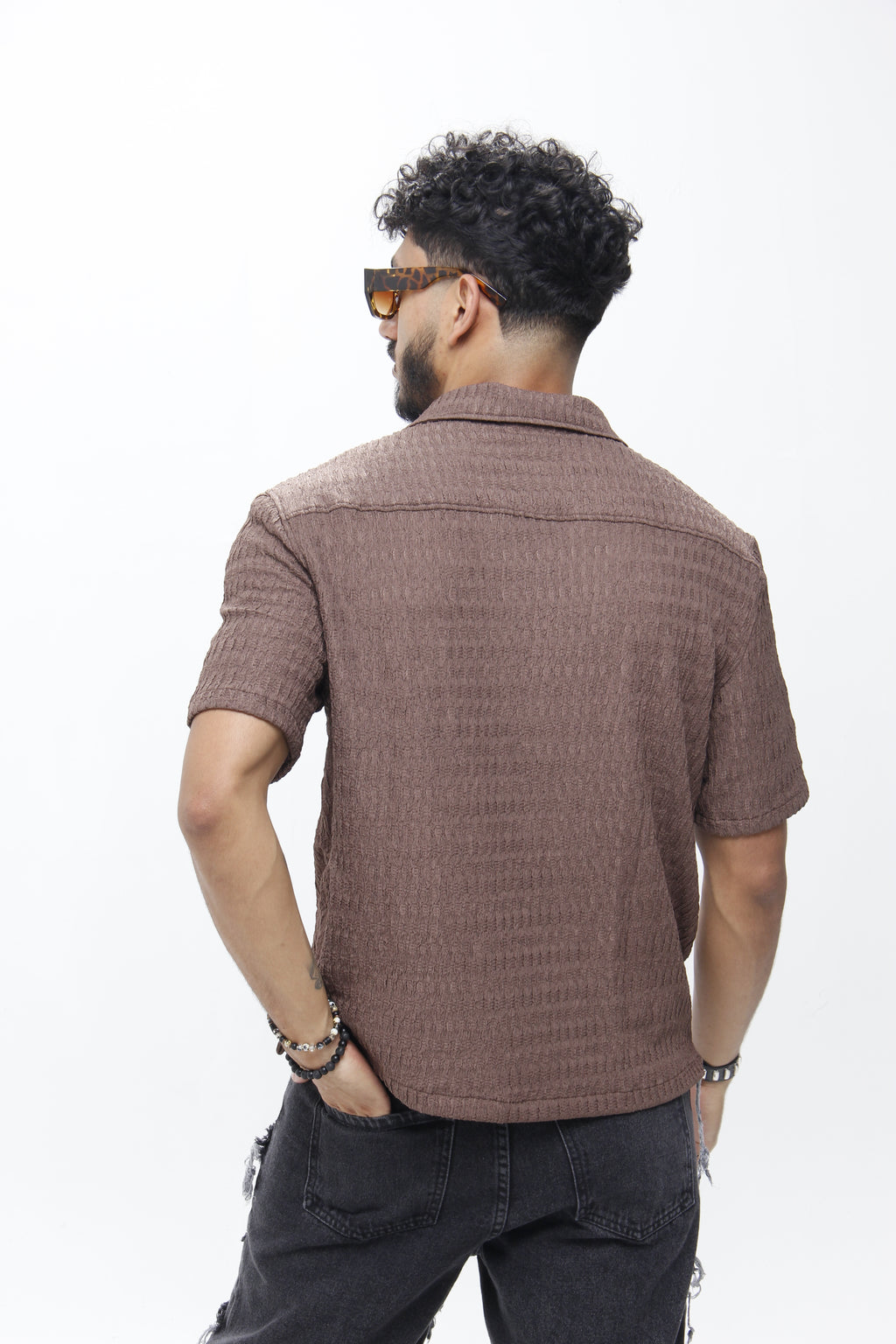 Camisa de Manga Corta con Textura en Relieve Boxy Fit
