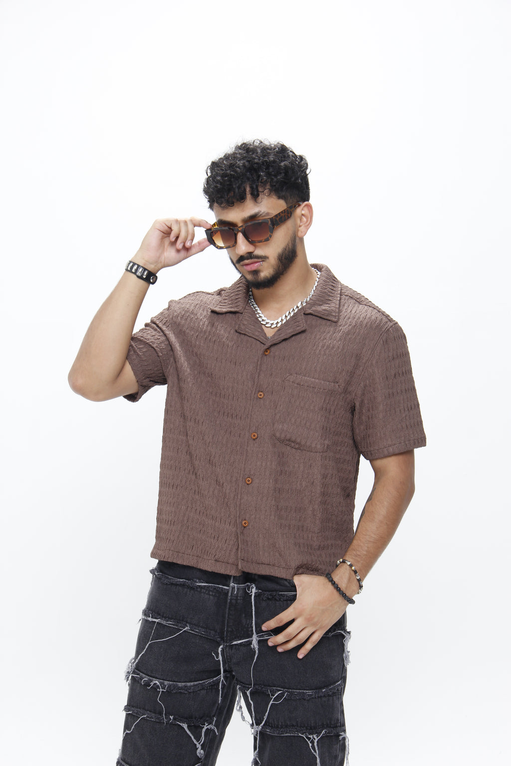 Camisa de Manga Corta con Textura en Relieve Boxy Fit
