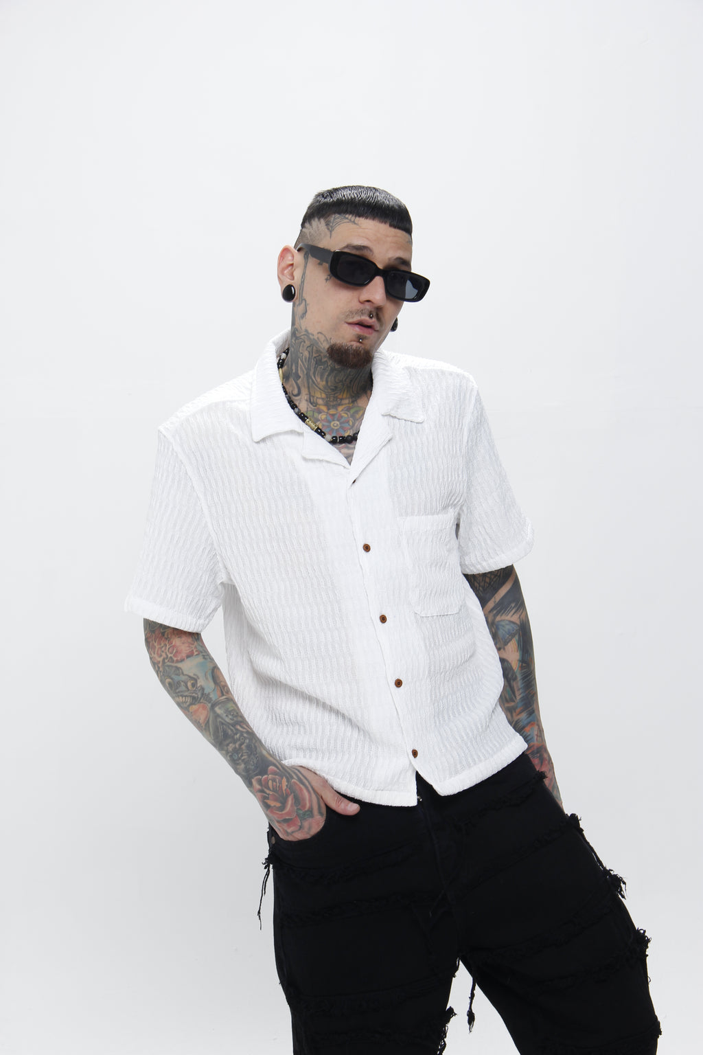 Camisa de Manga Corta con Textura en Relieve Boxy Fit