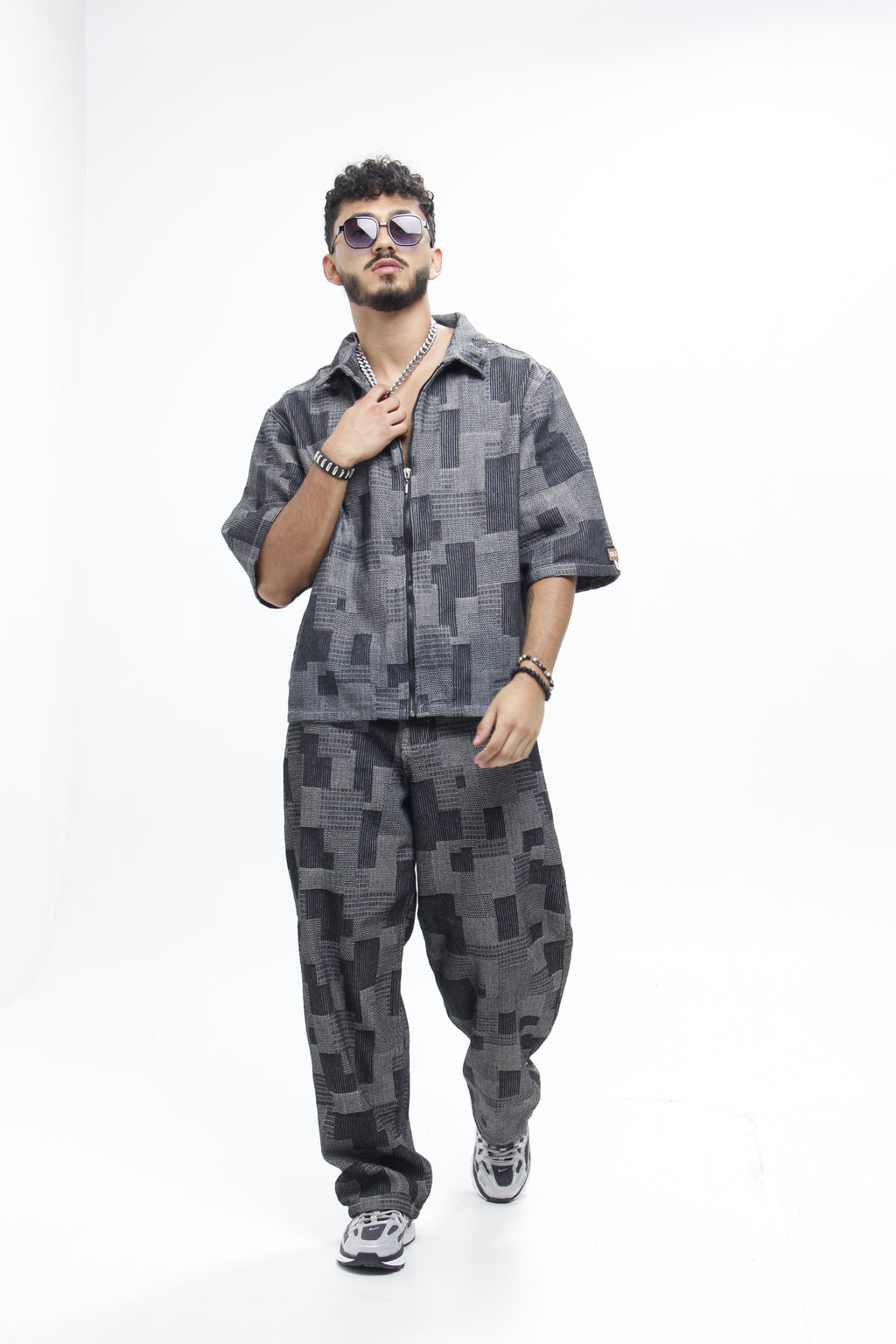 Pantalón Jackard Gris geométrico