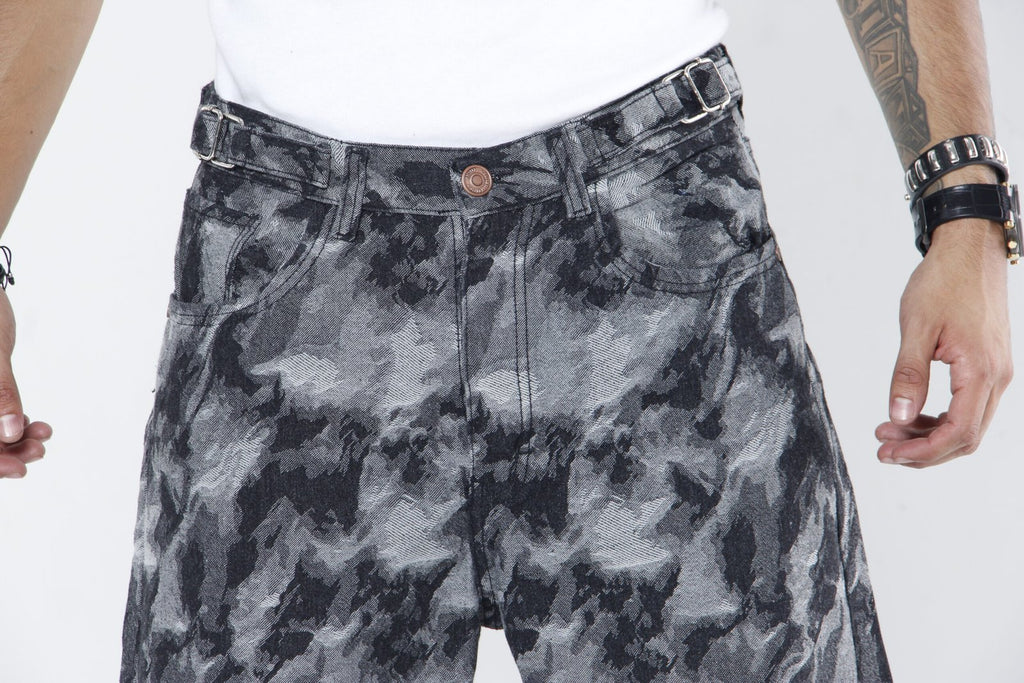 Pantalón Hombre Tejido Jacquard Gris (Tono Crudo) - Corte Baggy con Pinzas y Ajuste Lateral