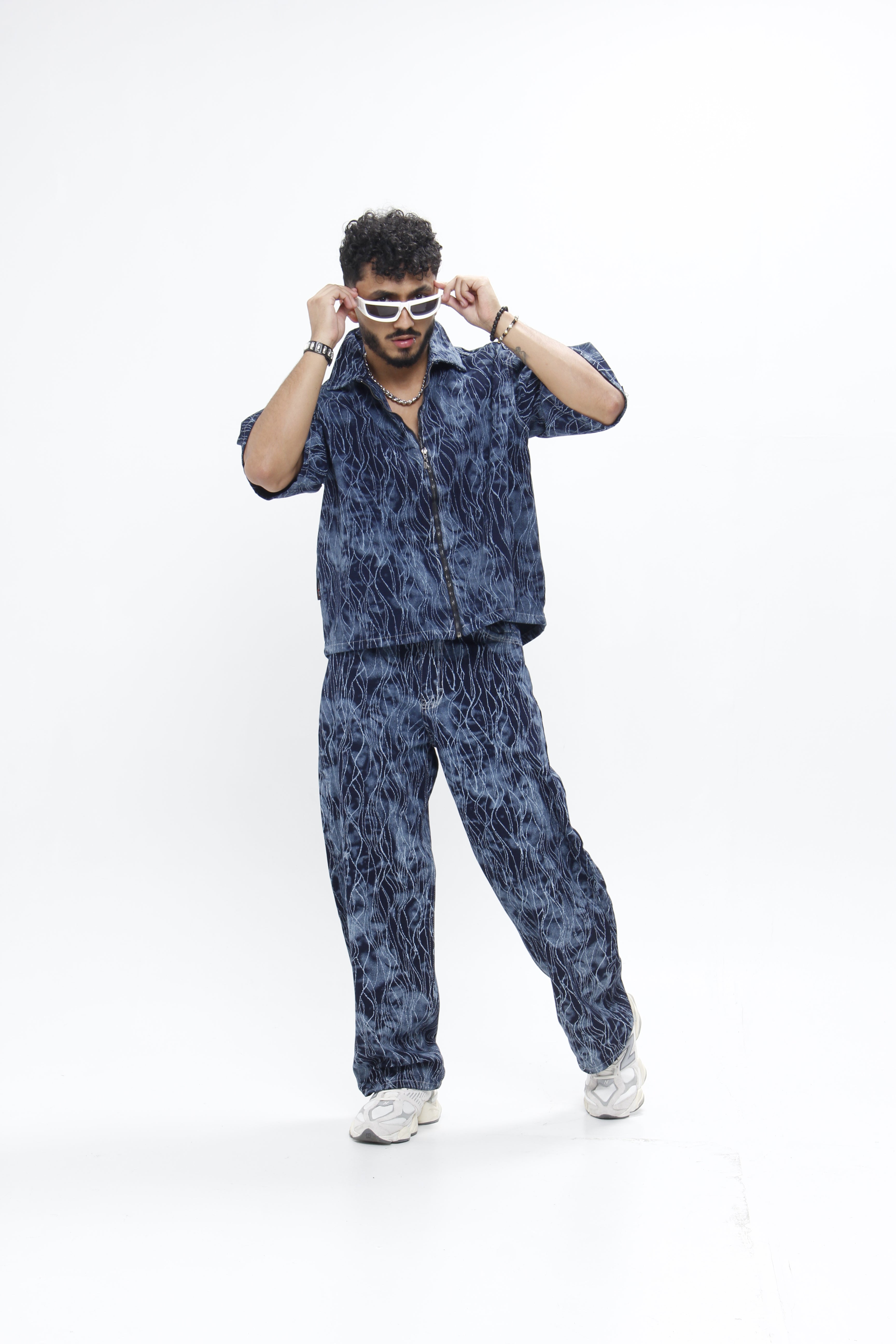 Camisa Boxy Fit jackard Azul "Lightning Wash"