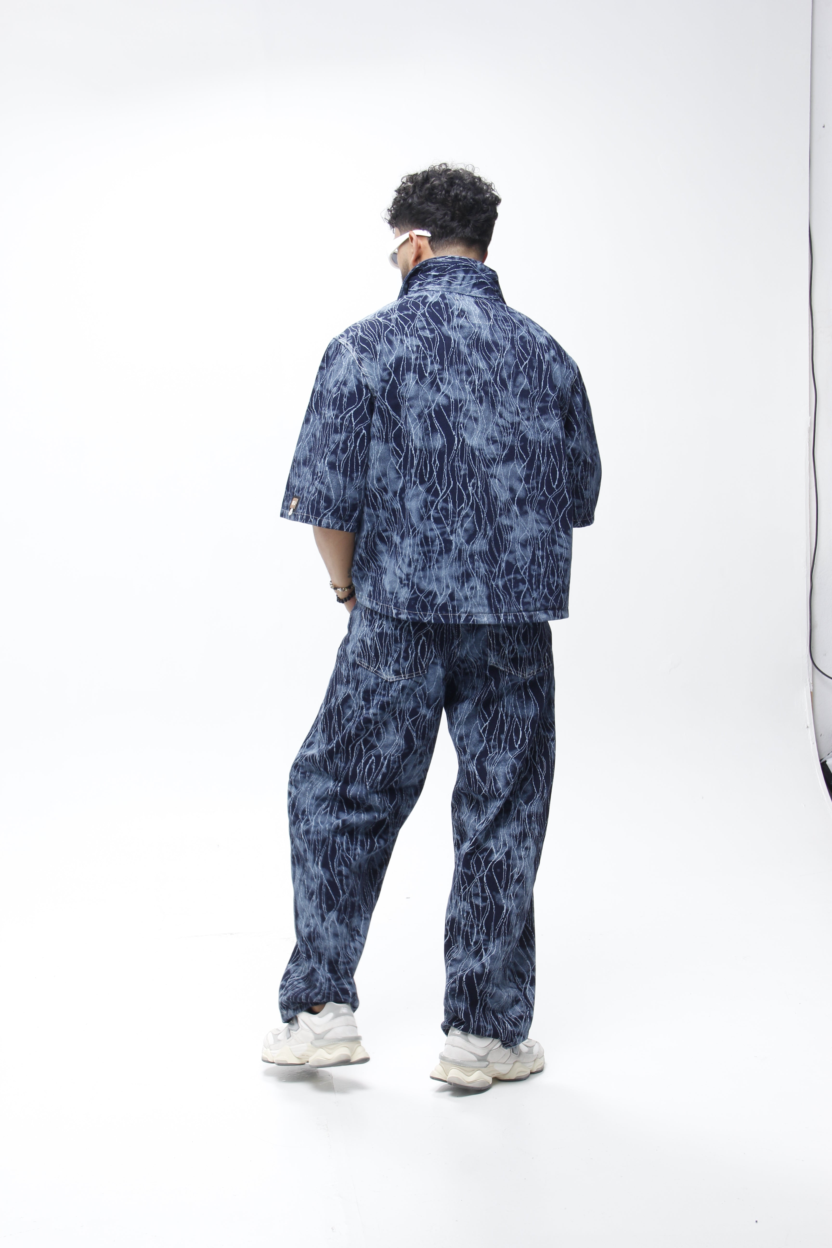 Camisa Boxy Fit jackard Azul "Lightning Wash"