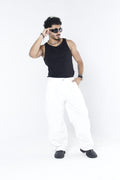 Pantalón de Pana Blanco - Corte Super Baggy con Pinzas y Ajuste Lateral
