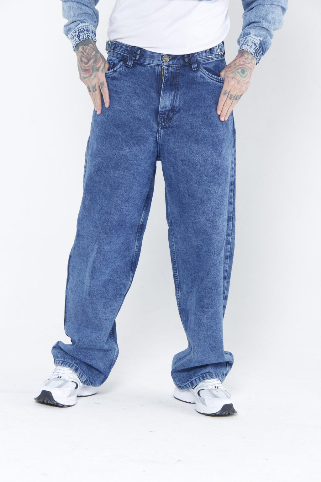 Jeans Baggy Fit Azul Medio - (Side Adjusters)  Lavado Acid Wash