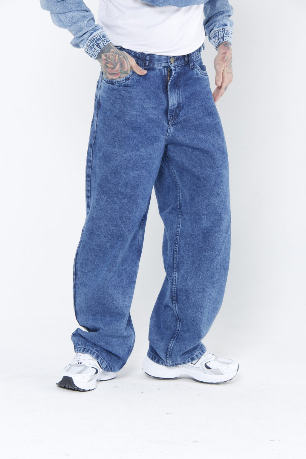 Jeans Baggy Fit Azul Medio - (Side Adjusters)  Lavado Acid Wash