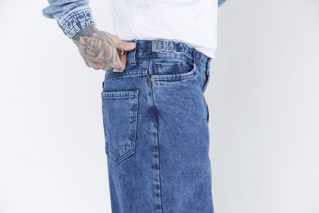 Jeans Baggy Fit Azul Medio - (Side Adjusters)  Lavado Acid Wash