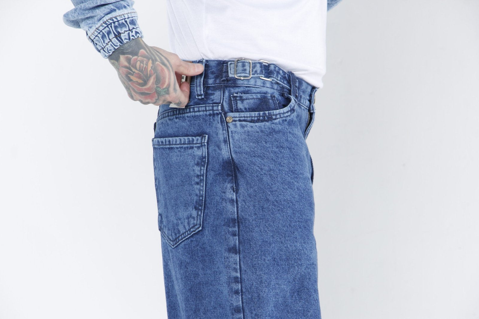 Jeans Baggy Fit Azul Medio - (Side Adjusters)  Lavado Acid Wash