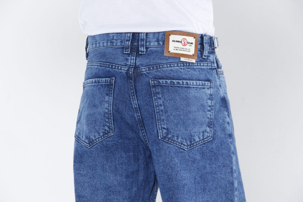 Jeans Baggy Fit Azul Medio - (Side Adjusters)  Lavado Acid Wash