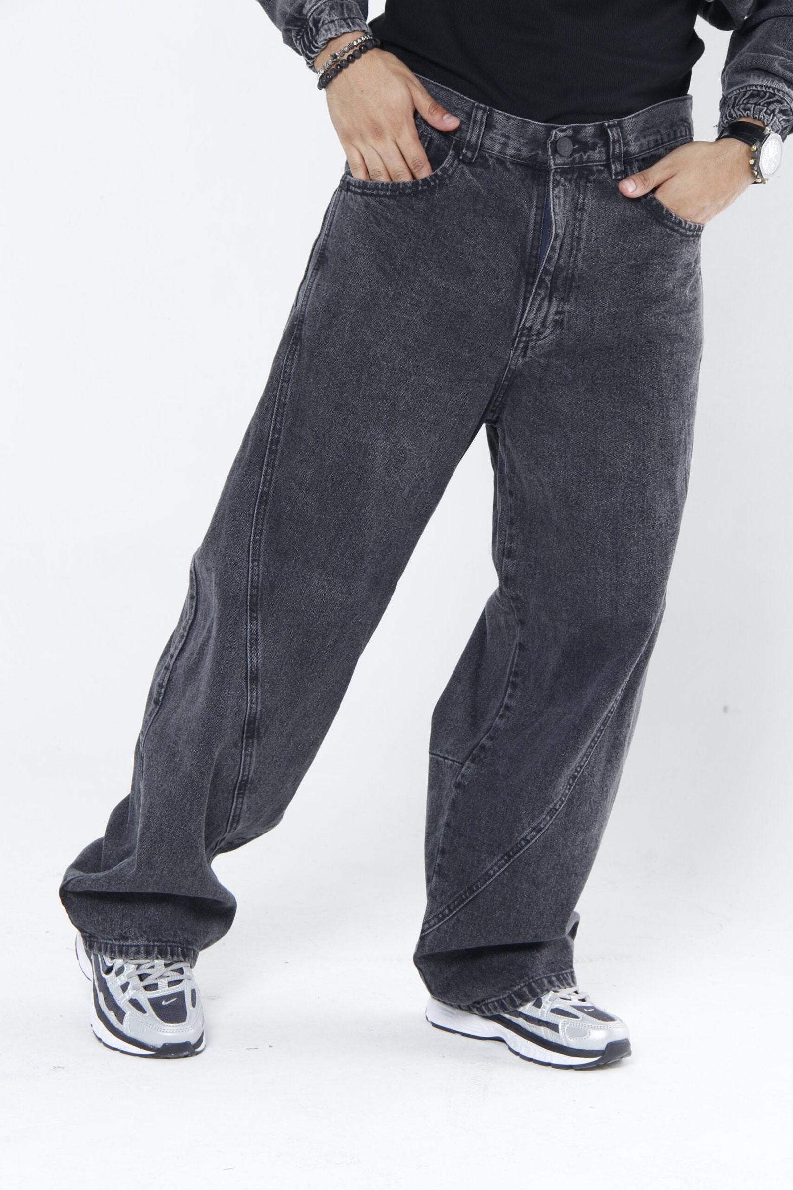 Jeans Hombre Extreme Baggy (Wide Leg) - Negro Lavado Estilo Skate 90s