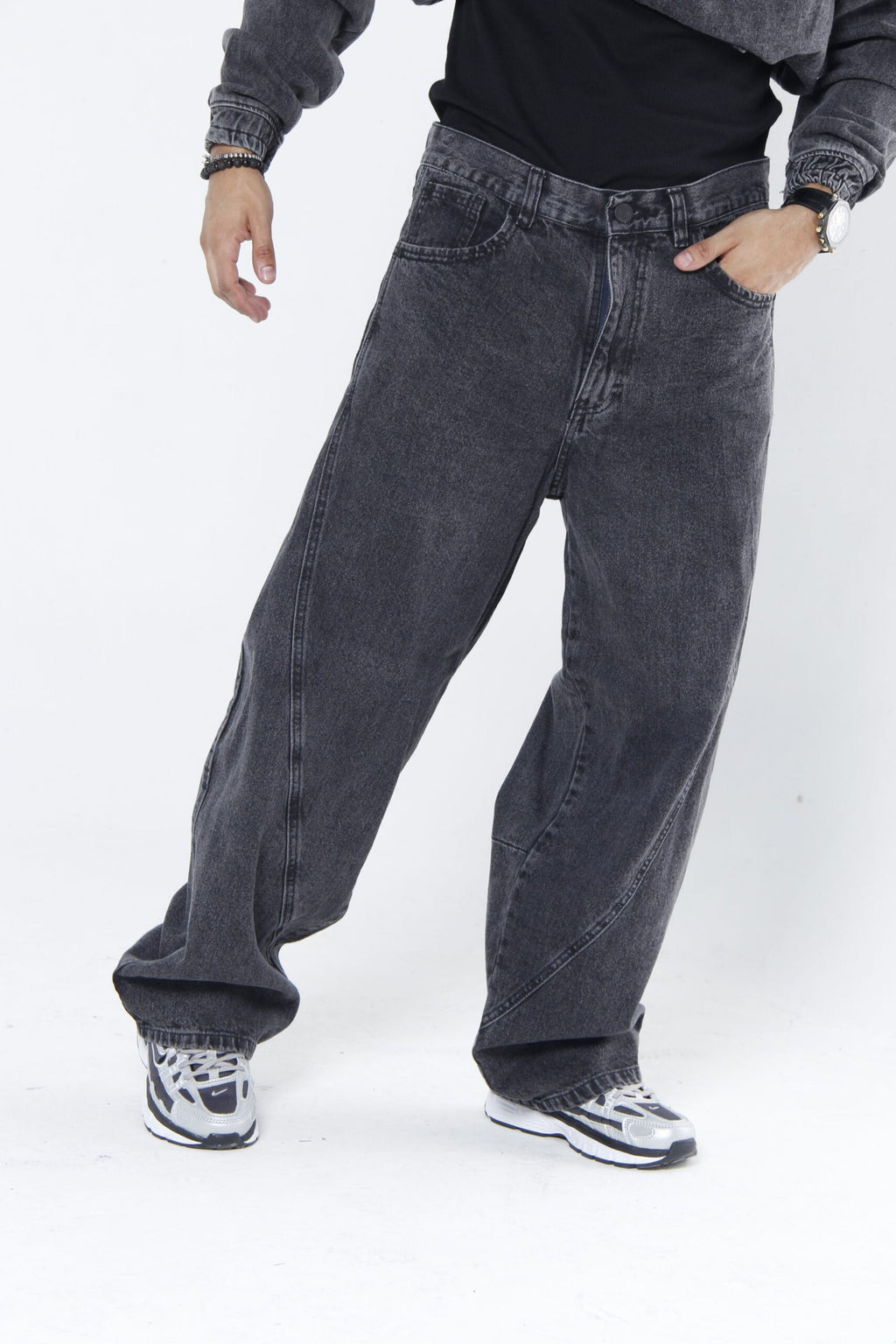 Jeans Hombre Extreme Baggy (Wide Leg) - Negro Lavado Estilo Skate 90s