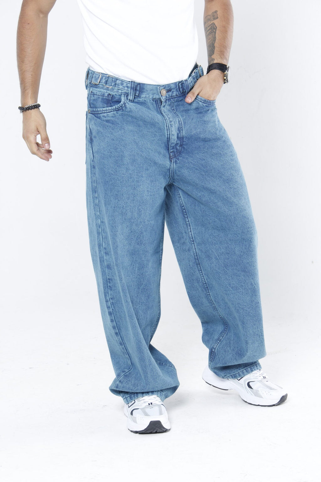Jeans Baggy Wide Leg Azul Medio - Cintura Ajustable (Side Adjusters)