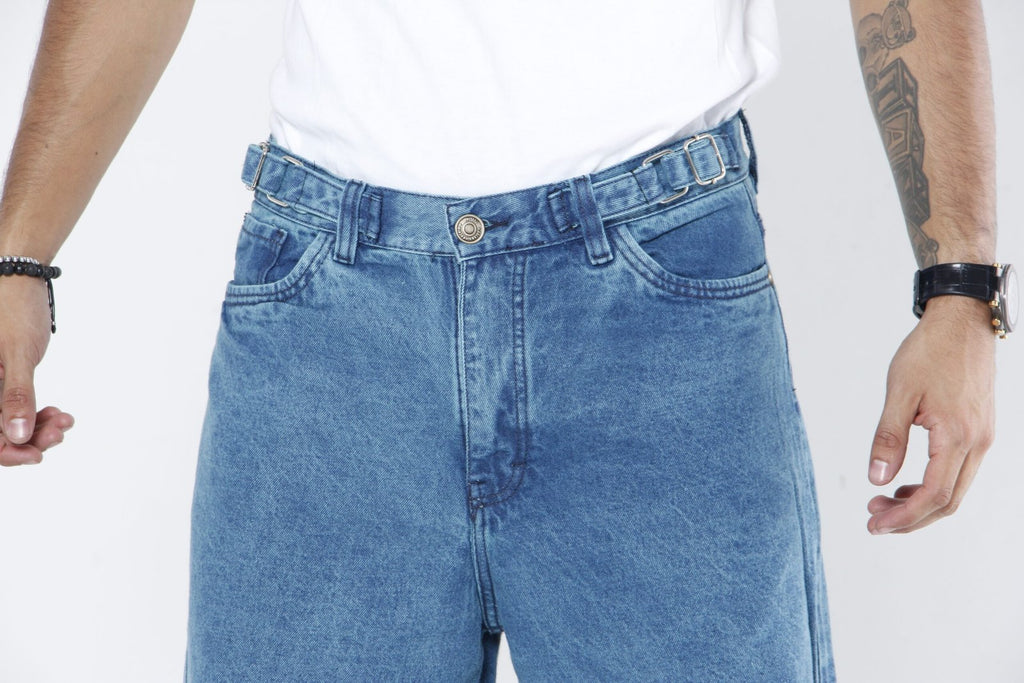 Jeans Baggy Wide Leg Azul Medio - Cintura Ajustable (Side Adjusters)