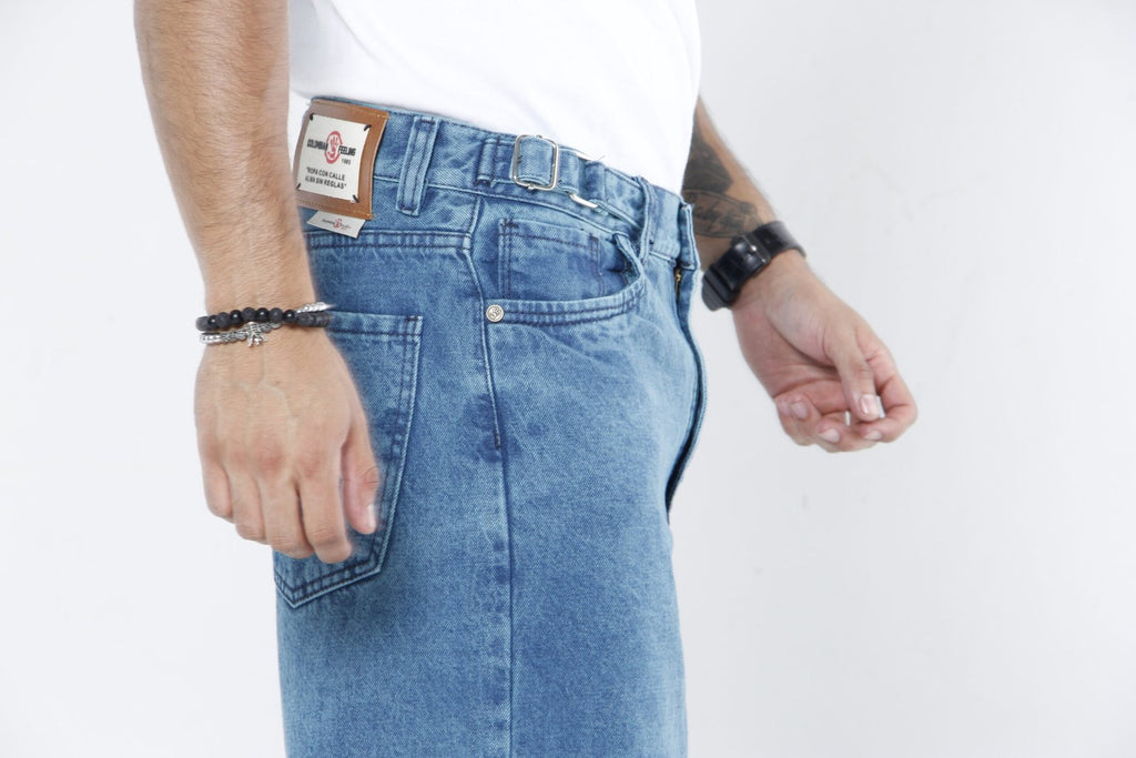 Jeans Baggy Wide Leg Azul Medio - Cintura Ajustable (Side Adjusters)