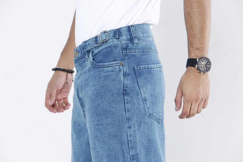 Jeans Baggy Wide Leg Azul Medio - Cintura Ajustable (Side Adjusters)