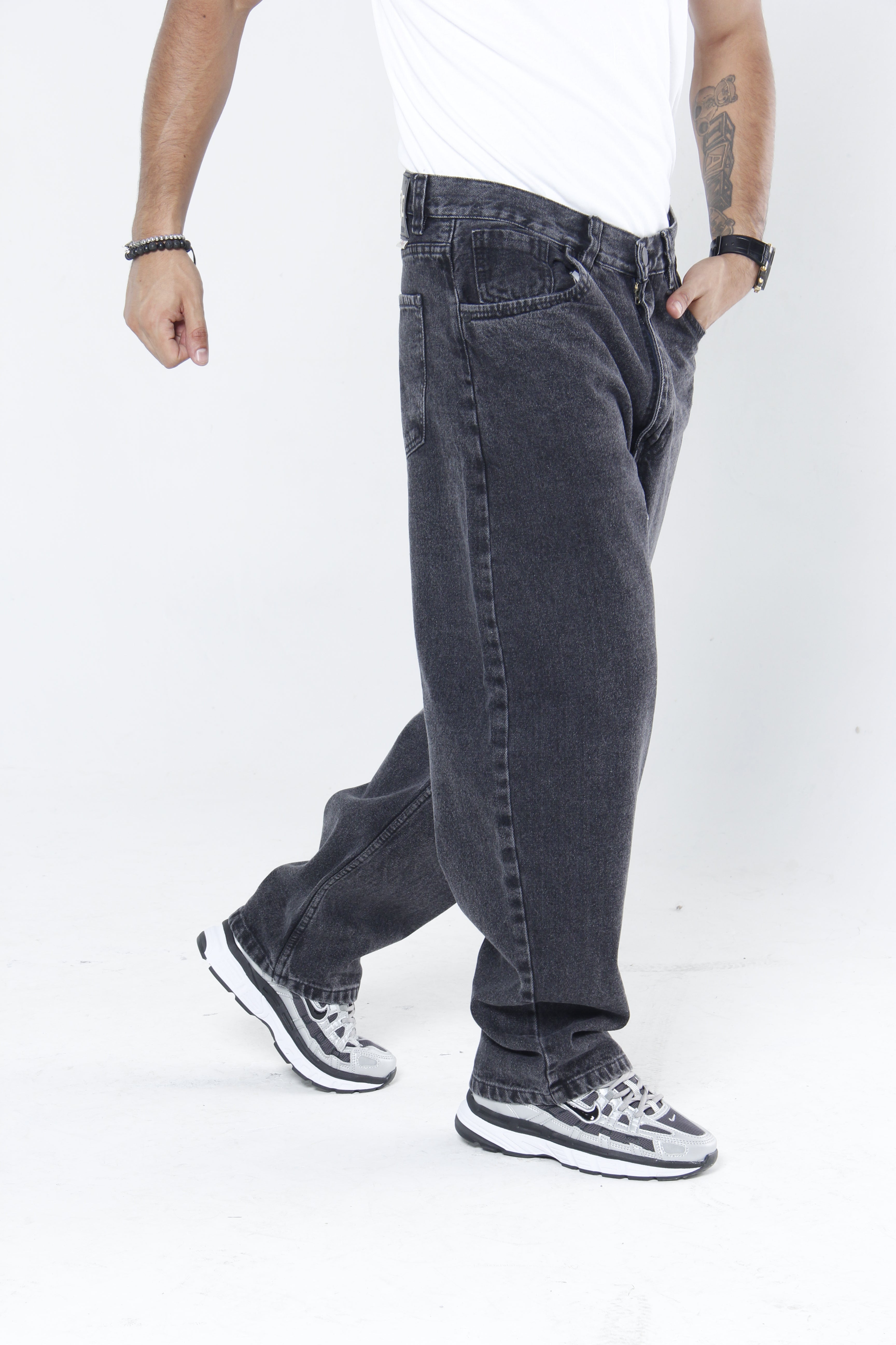 Jean Baggy Negro para Hombre - Pantalón Denim Gris Oscuro Estilo Streetwear