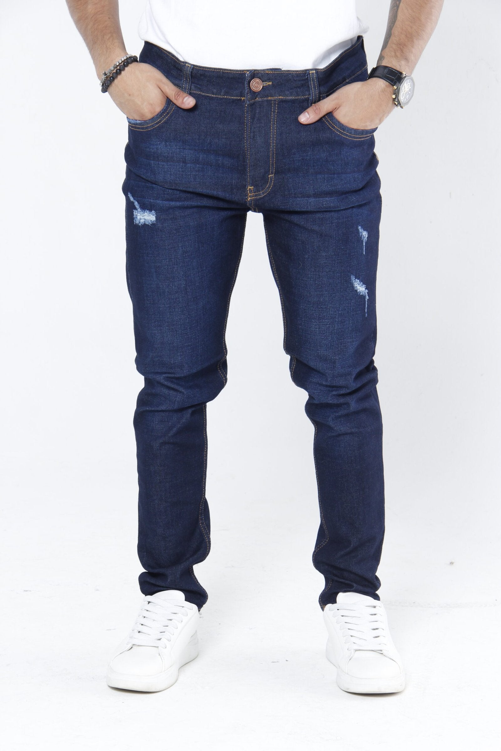 Jeans Hombre Slim Fit Tono Azul Industrial - Tela Stretch con Micro-Roturas