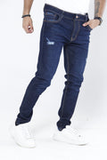 Jeans Hombre Slim Fit Tono Azul Industrial - Tela Stretch con Micro-Roturas