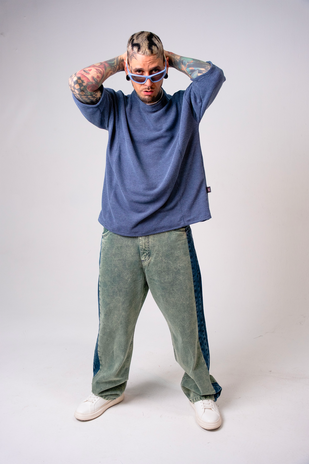 Jeans Baggy Bi-tono para Hombre - Pantalón Denim Ancho Streetwear