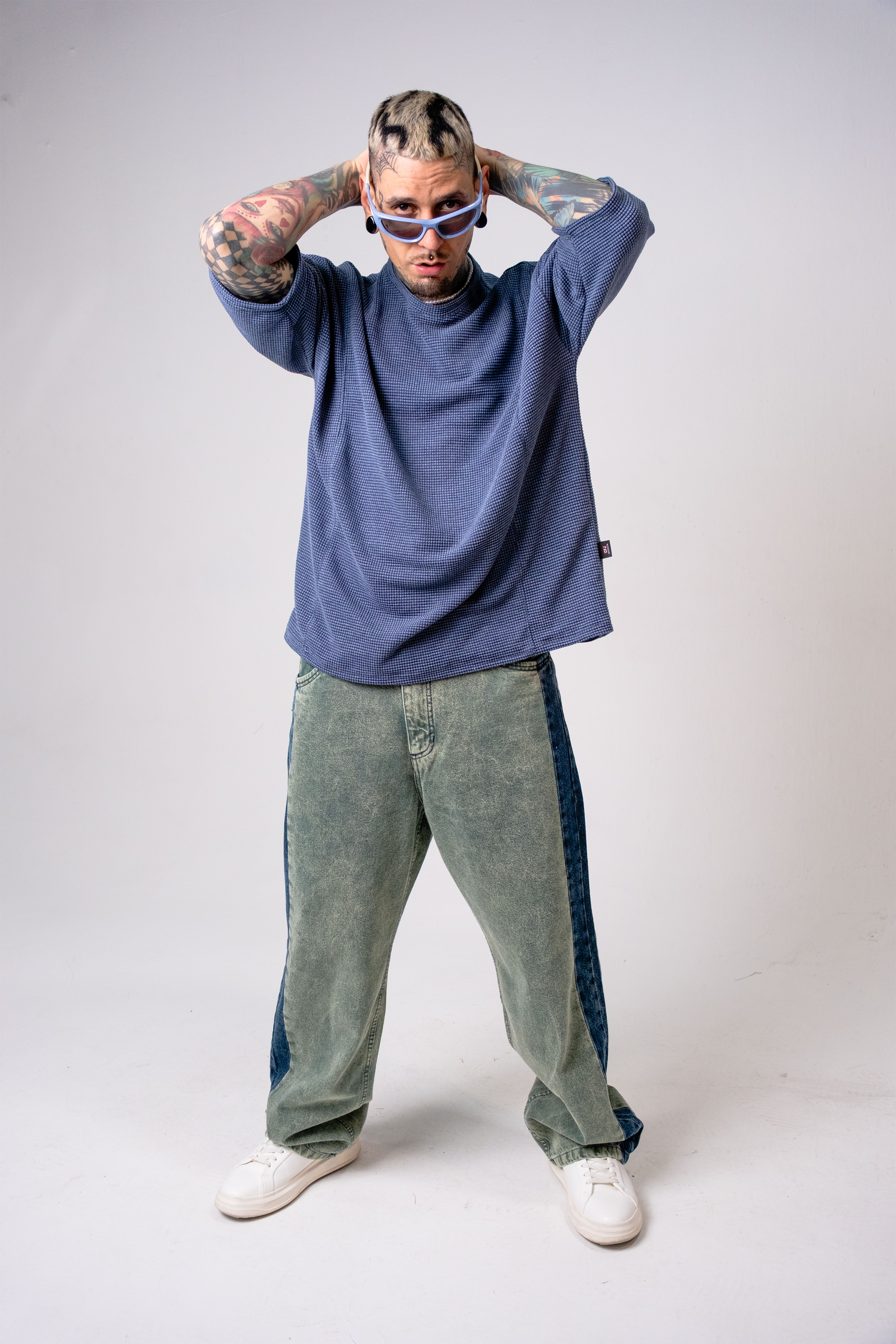 Jeans Baggy Bi-tono para Hombre - Pantalón Denim Ancho Streetwear