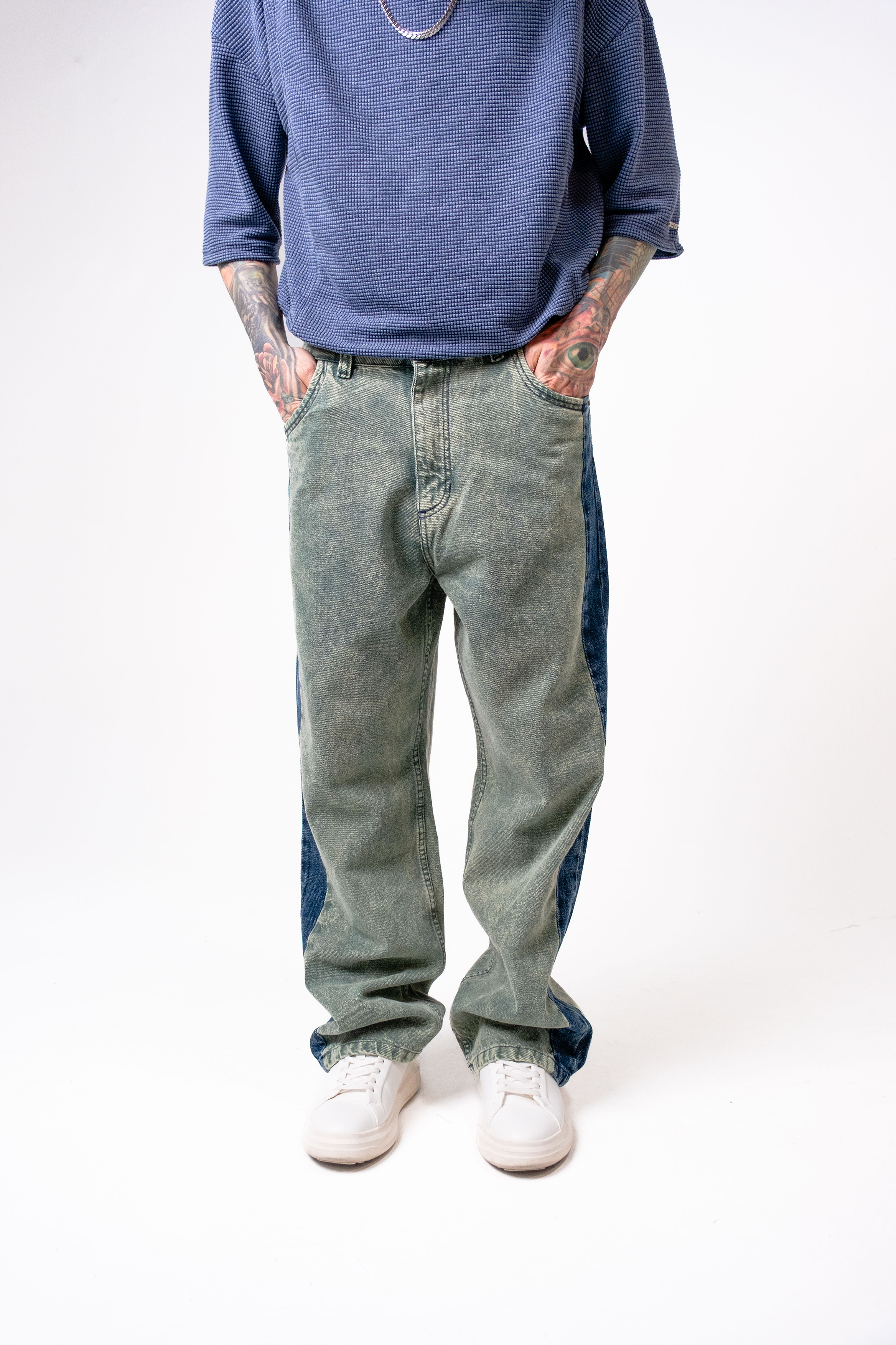 Jeans Baggy Bi-tono para Hombre - Pantalón Denim Ancho Streetwear