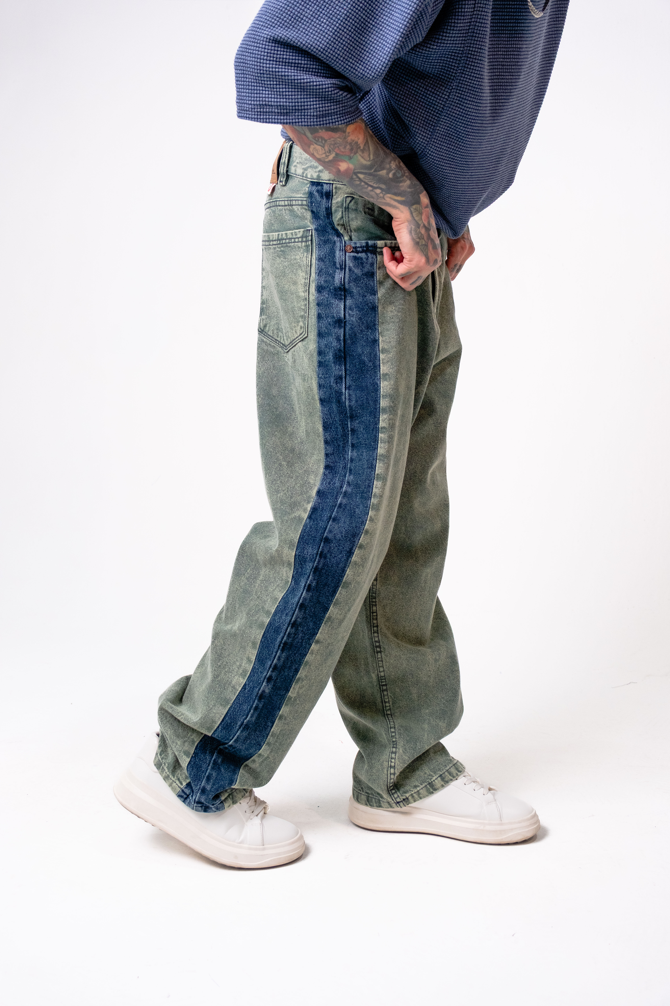 Jeans Baggy Bi-tono para Hombre - Pantalón Denim Ancho Streetwear
