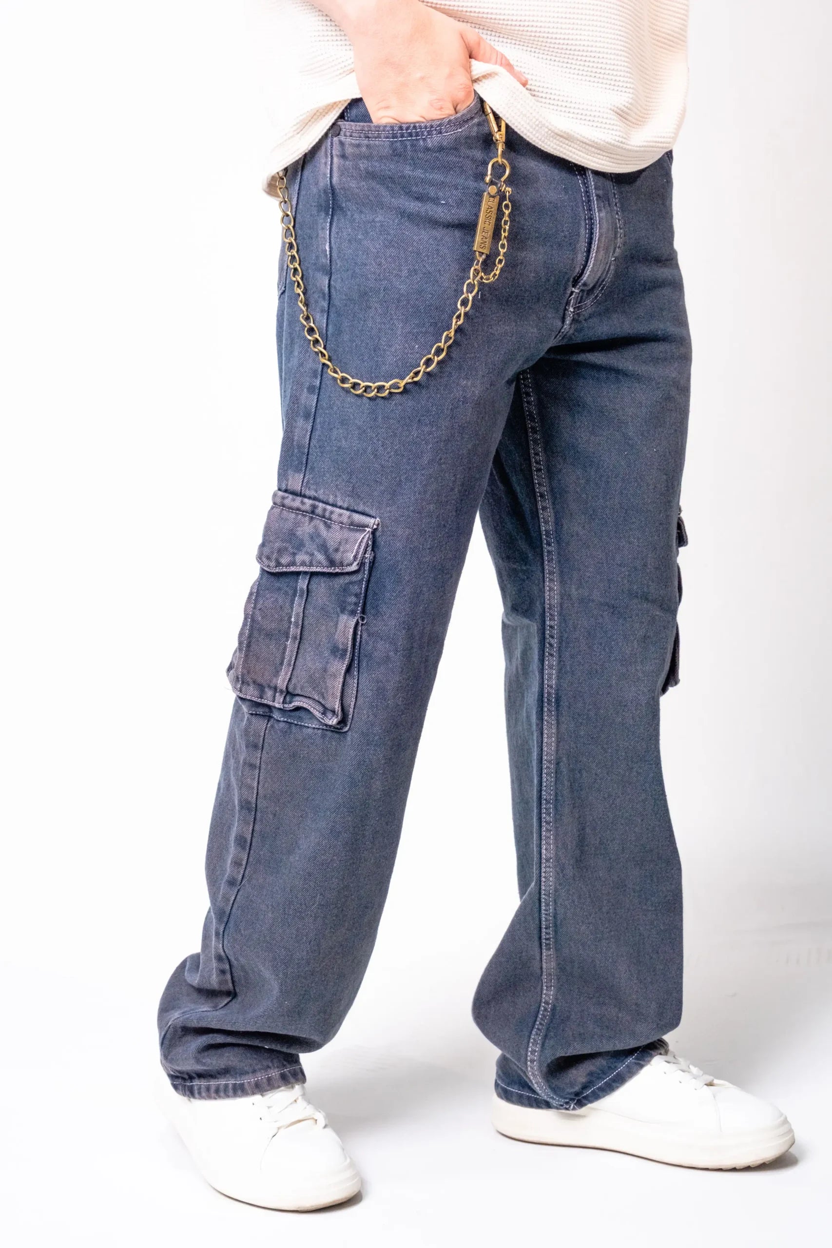 Pantalón Cargo Denim Azul Petroleo