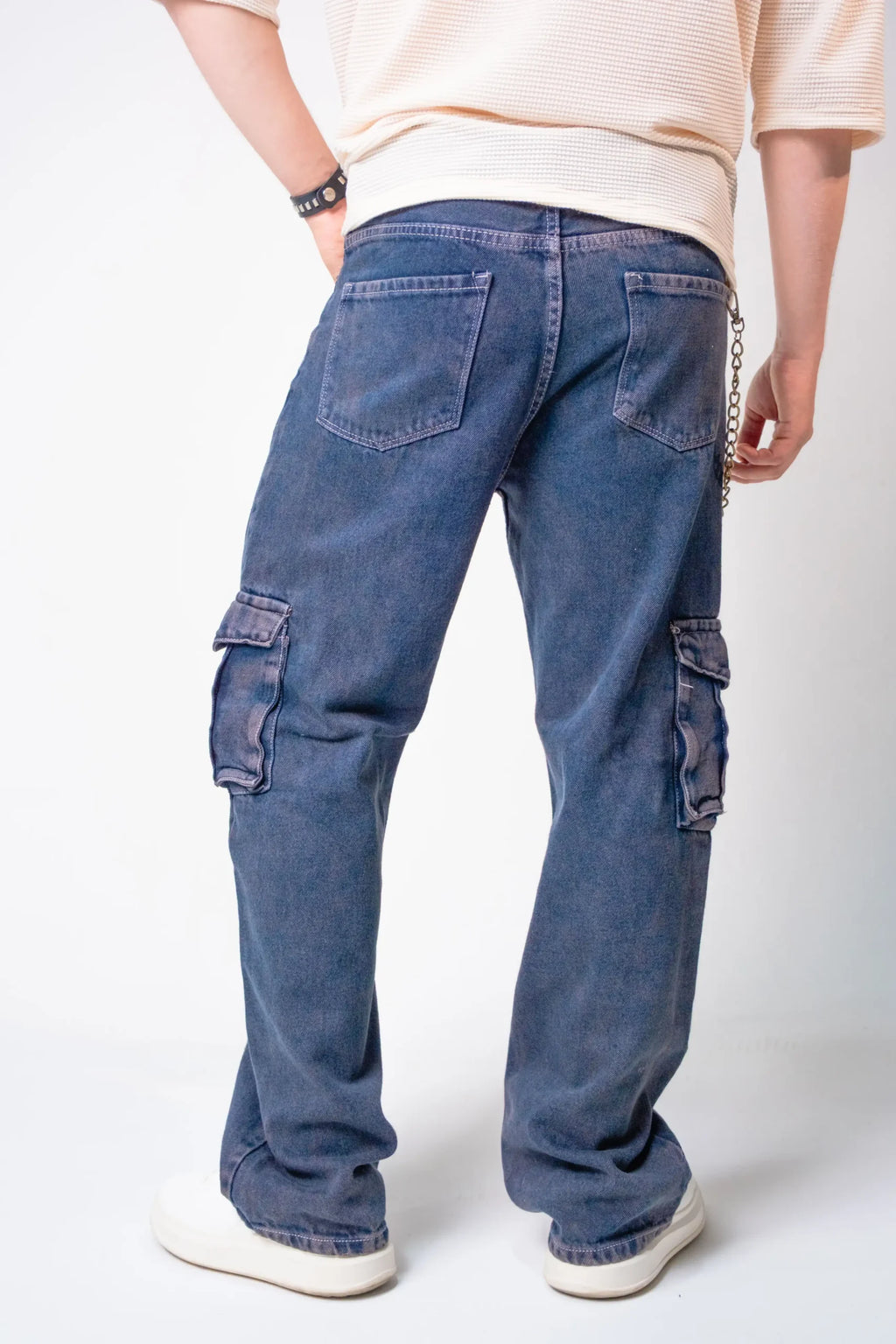 Pantalón Cargo Denim Azul Petroleo